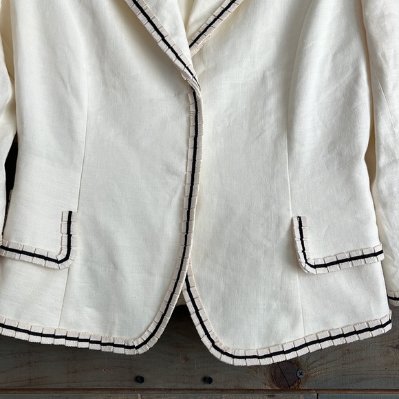 Anne Klein Linen Blend Ruffle Stretch 3/4 Sleeves Blazer 4 - Picture 3 of 12